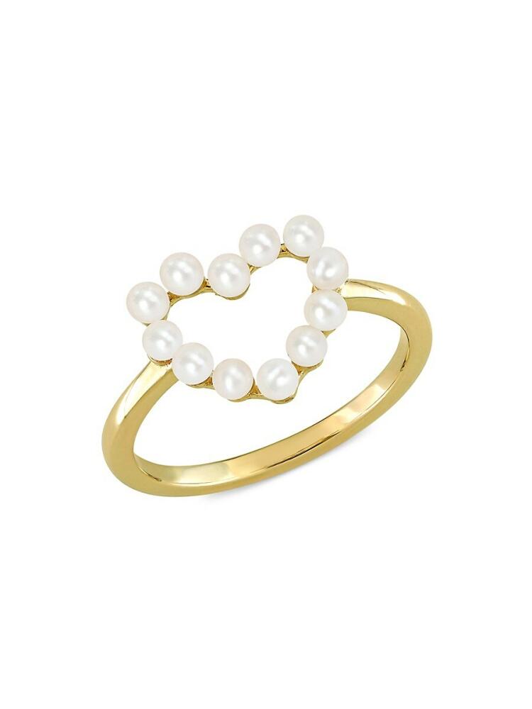 Sonatina Women's 14K Yellow Gold & 2-2.5MM Freshwater Pearl Heart Ring Cover