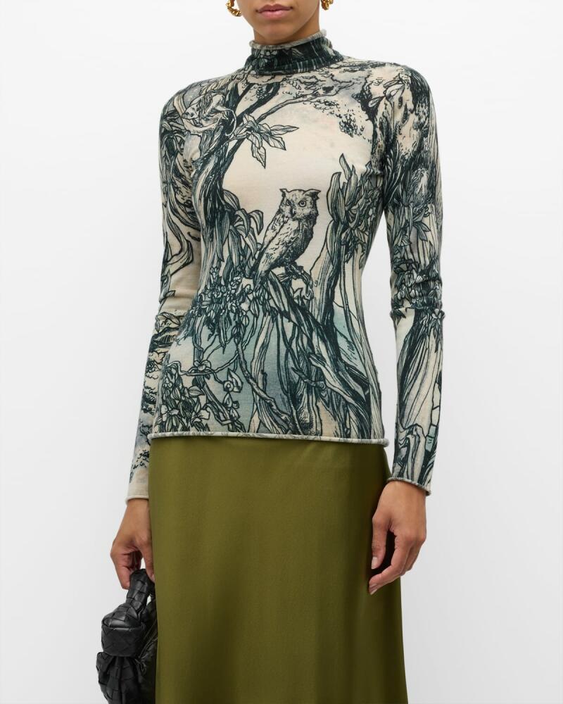 Jason Wu Collection Fable Forest-Print Wool Jersey Turtleneck Sweater Cover