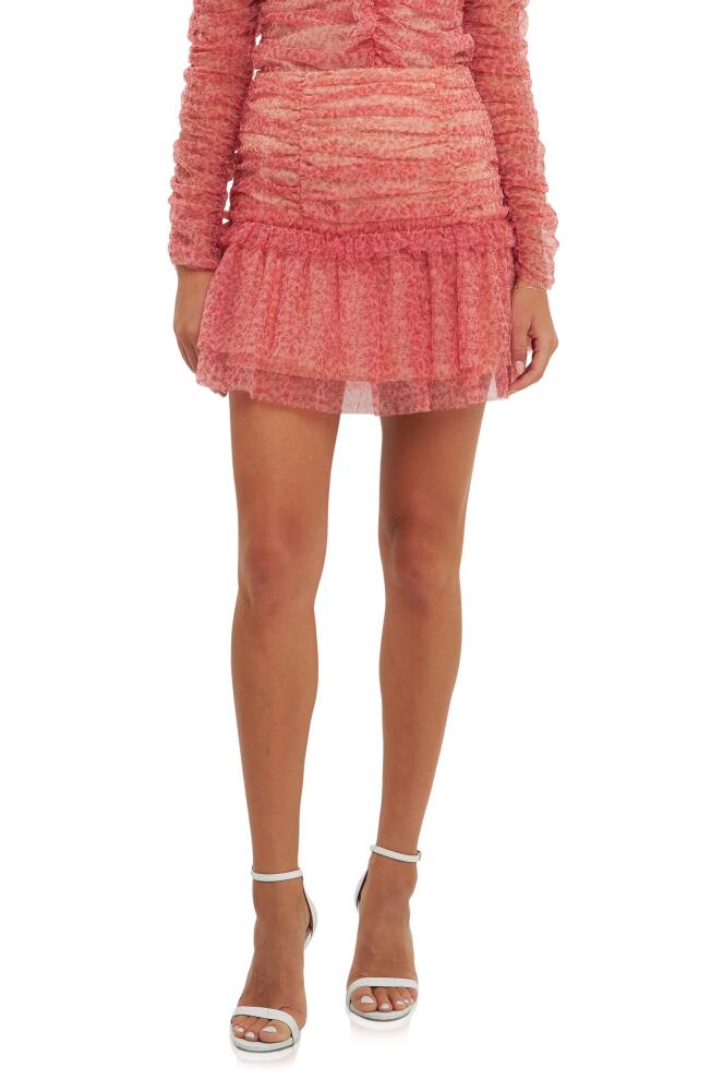 Endless Rose Floral Ruched Mesh Miniskirt in Red Multi Cover