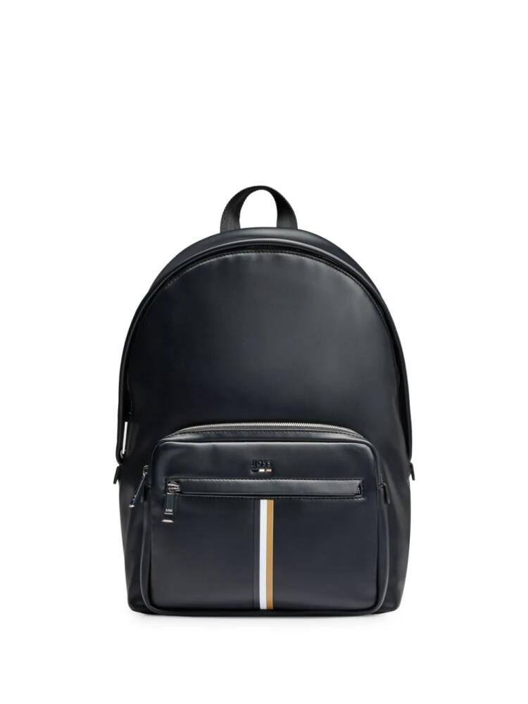 BOSS stripe-detail faux-leather backpack - Black Cover