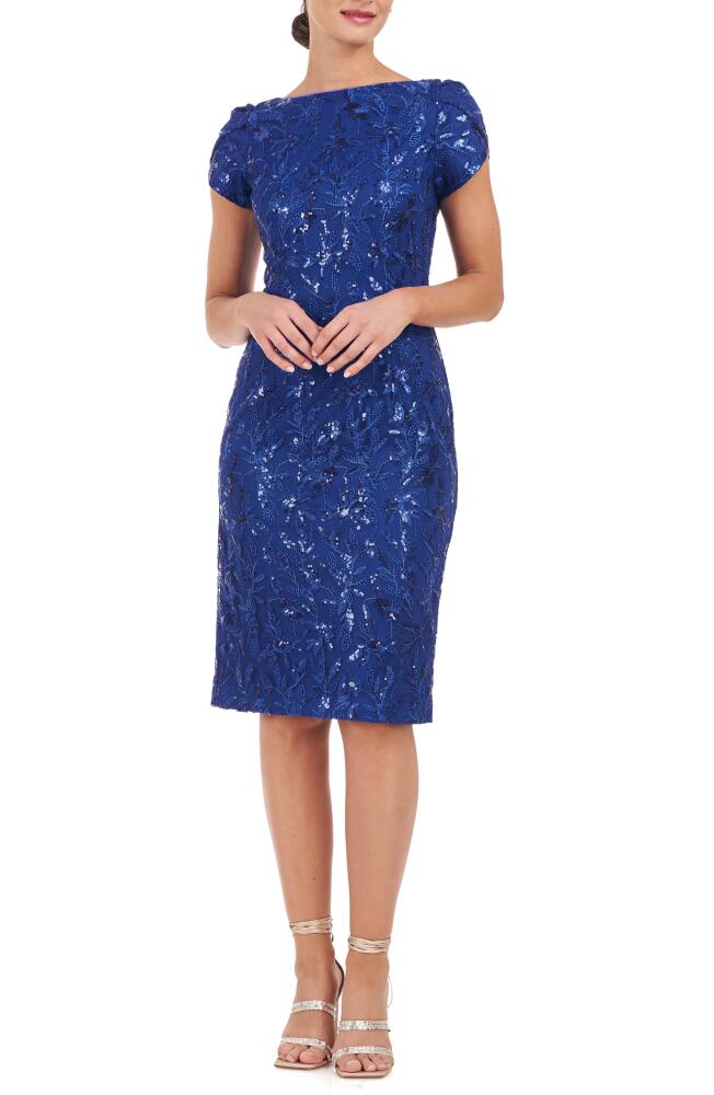 JS Collections Fiona Embroidered Floral Sheath Dress in Blueberry Cover