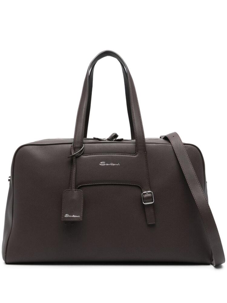 Santoni logo-stamp leather holdall - Brown Cover