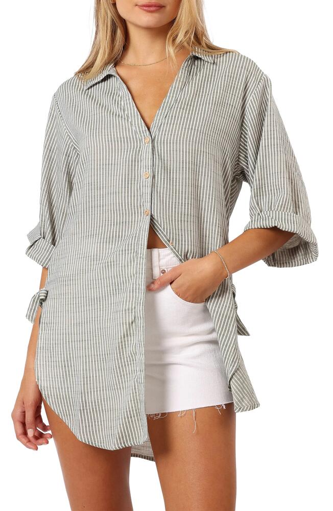 Petal & Pup Wren Oversize Stripe Button-Up Shirt in Olive Cover