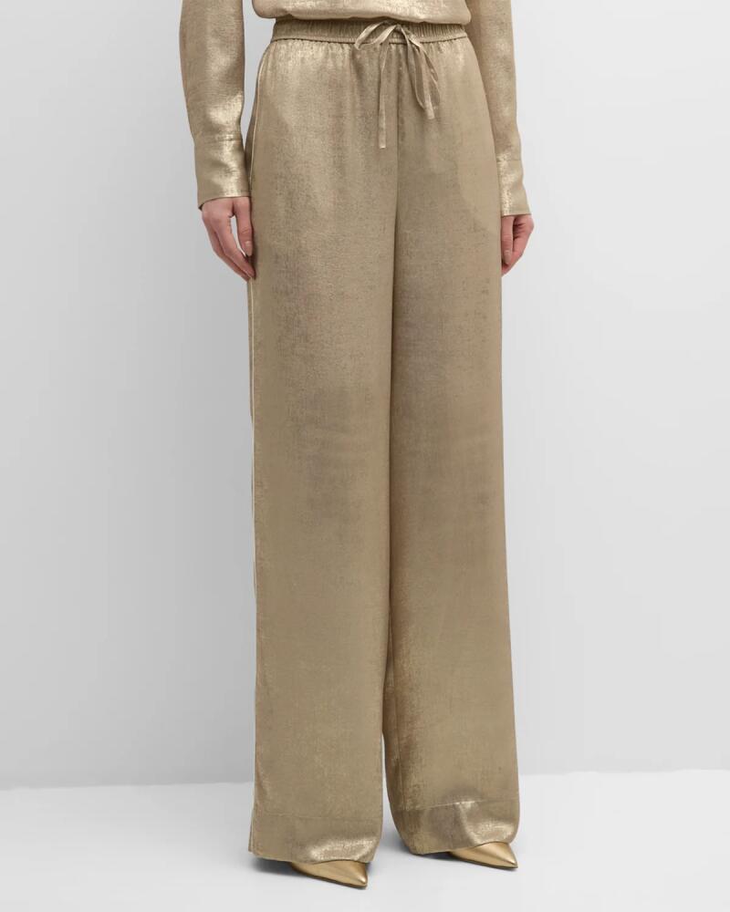 St. John Mid-Rise Fluid Metallic Wide-Leg Drawstring Pants Cover