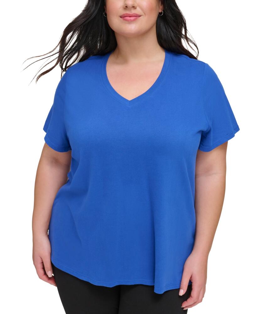 Calvin Klein Performance Plus Size Cotton V-Neck Short-Sleeve T-Shirt - Mazarin Blue Cover