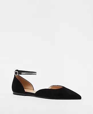 Ann Taylor Crystal Ankle Strap Pointy Toe Suede Flats Cover