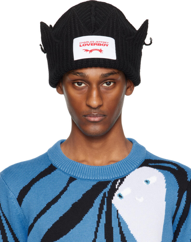 Charles Jeffrey LOVERBOY Black Chunky Crown Beanie Cover