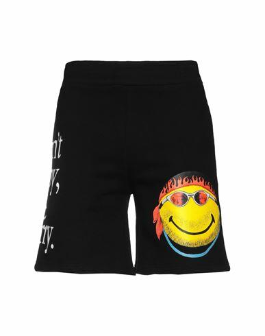 Market Smiley Don't Happy, Be Worry Sweatshorts Man Shorts & Bermuda Shorts Black Cotton Cover