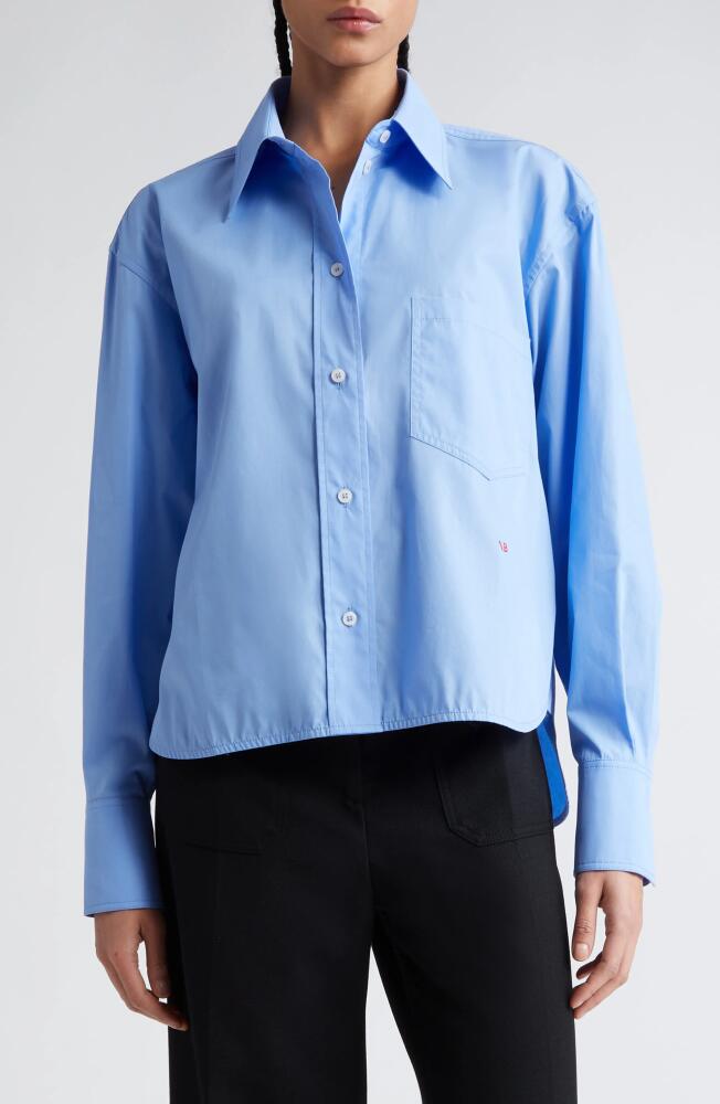 Victoria Beckham Crop Organic Cotton Poplin Button-Up Shirt in Oxford Blue Cover