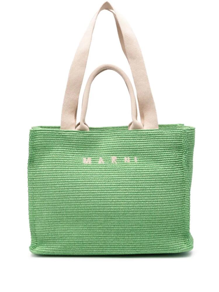 Marni logo-embroidered tote bag - Green Cover