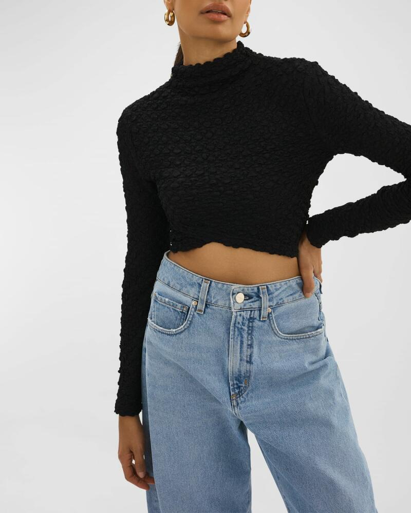 LaMarque Velma Long-Sleeve Cloque Crop Top Cover