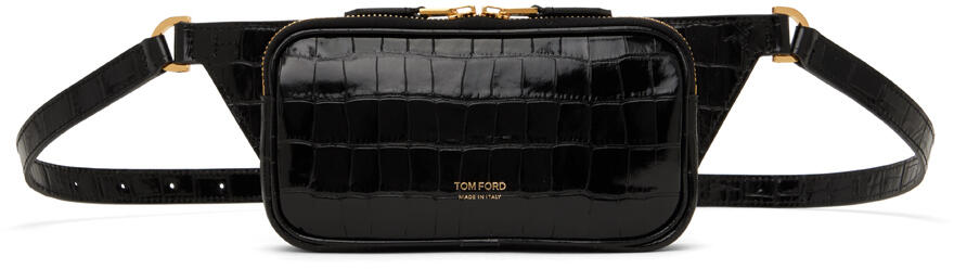 TOM FORD Black Glossy Printed Croc Small Zip Belt Bag Cover