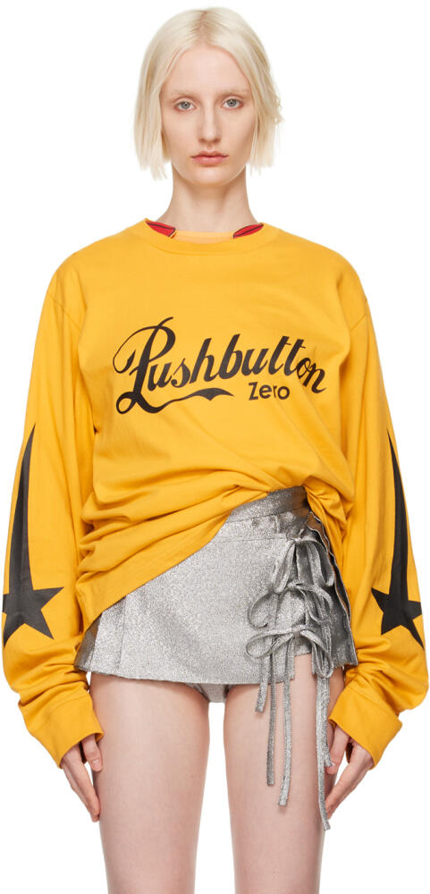 Pushbutton Yellow Graphic Printed Long Sleeve T-Shirt Cover