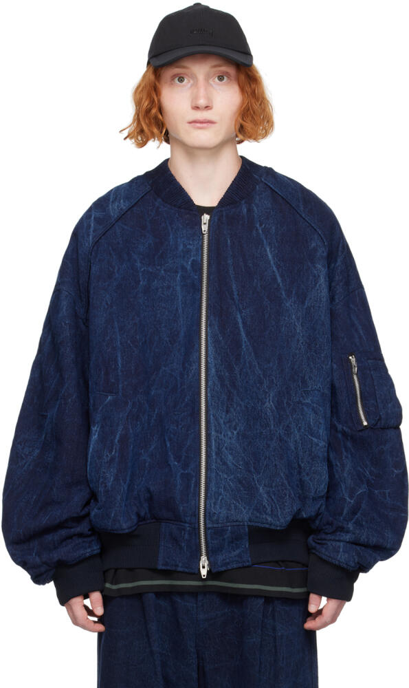 Juun.J Blue Oil-Washed Denim Bomber Jacket Cover