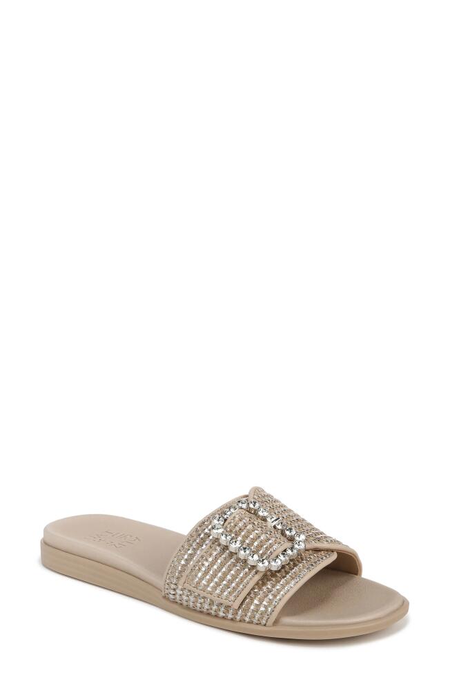 Naturalizer Olivia Slide Sandal in Tan /Silver Fabric Cover