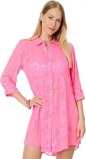 Lilly Pulitzer Natalie Coverup (Roxie Pink Poly Crepe Swirl Clip) Women's Dress Cover