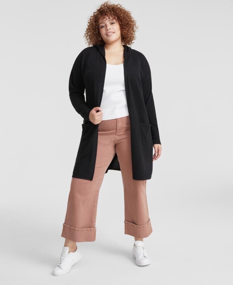 Charter Club Plus Size Hooded 100% Cashmere Cardigan, Created for Macy's - Classic Black Cover