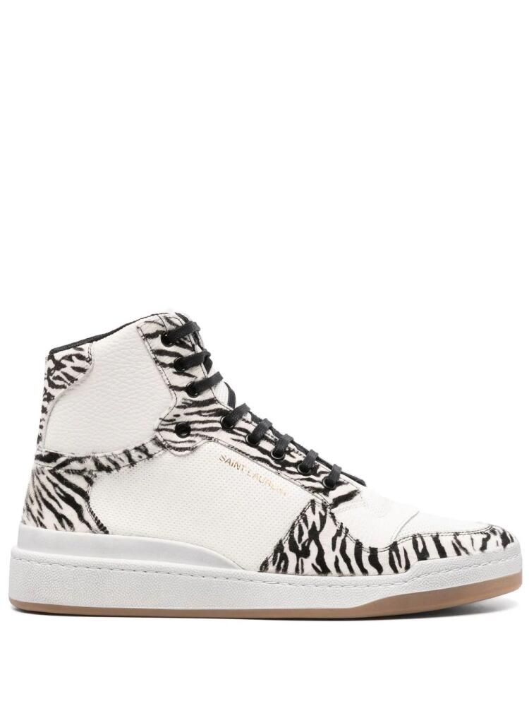 Saint Laurent zebra-print high-top sneakers - White Cover