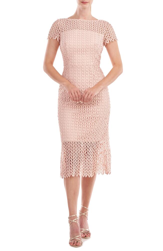 Kay Unger Tatum Floral Lace Midi Cocktail Dress in Soft Blush Cover