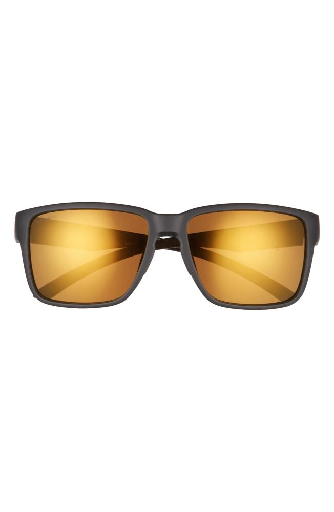 Smith Emerge 60mm Polarized Rectangle Sunglasses in Matte Black/Bronze Mirror Cover