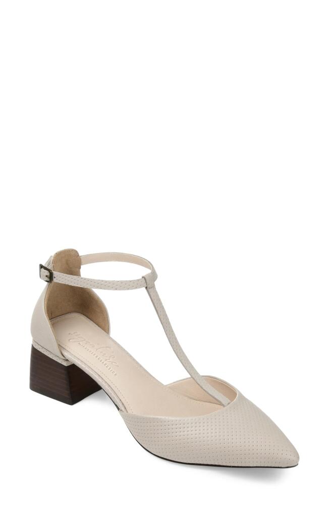 Journee Signature Cameela T-Strap Pointed Toe Pump in Bone Leather Cover