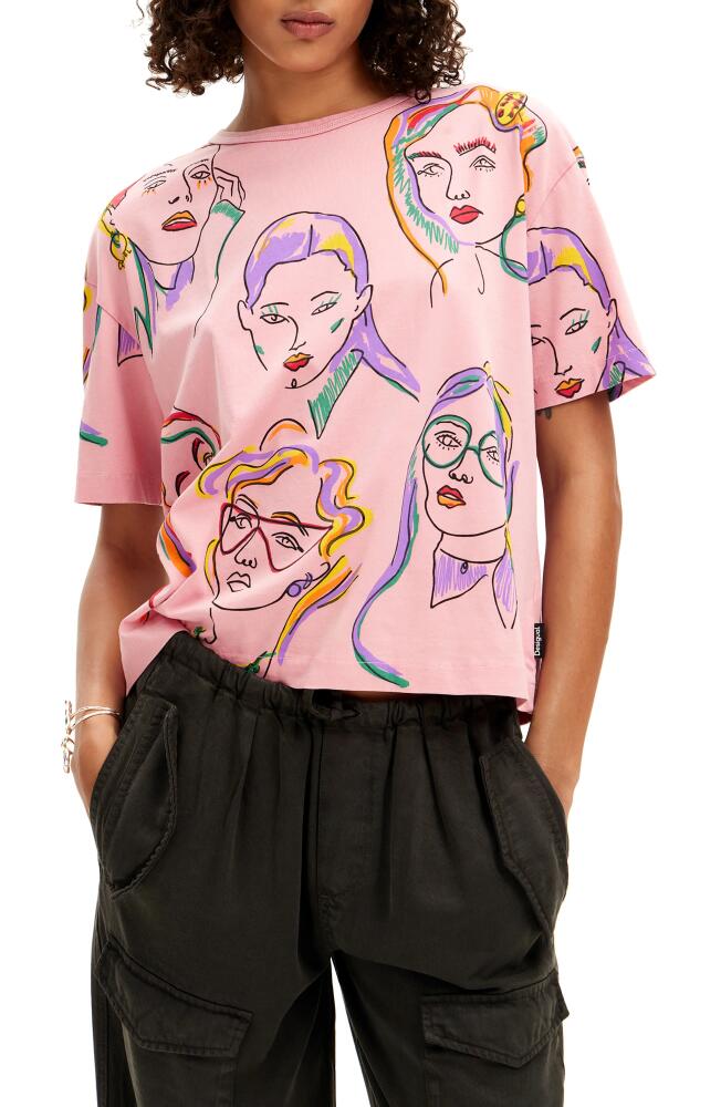 Desigual Faces Graphic T-Shirt in Pink Multi Cover