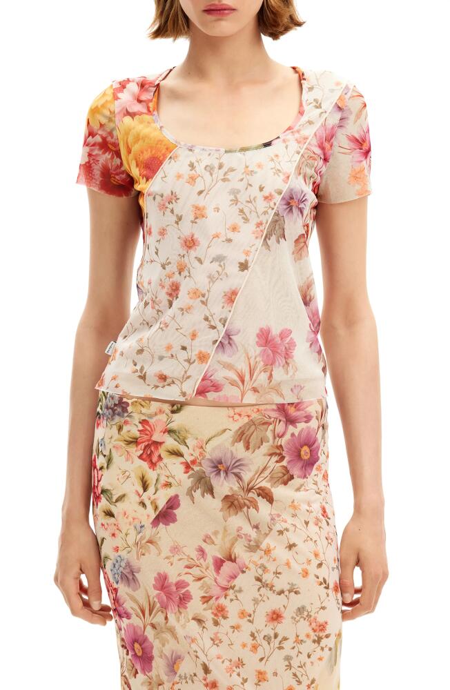 Desigual Dada Floral Print Mesh Top in Ivory Mix Cover