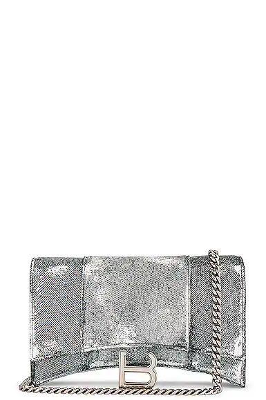 Balenciaga Hourglass Denim Printed Wallet On Chain Bag in Charcoal Cover