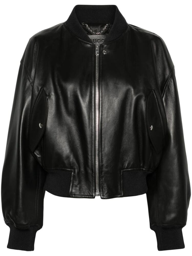 Gucci cropped leather bomber jacket - Black Cover