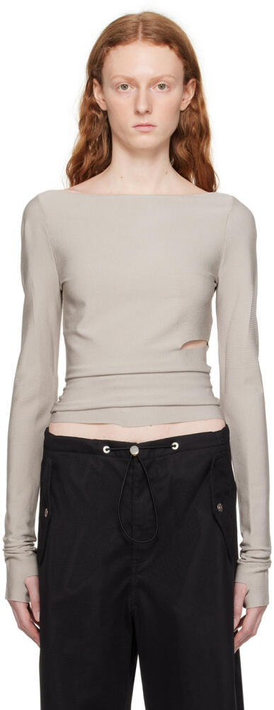 Dion Lee Gray Cinched Slit Long Sleeve T-Shirt Cover