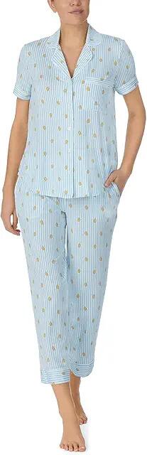 Kate Spade New York Modal Jersey Short Sleeve Notch Capris PJ Set (Lemon Stripe) Women's Pajama Sets Cover