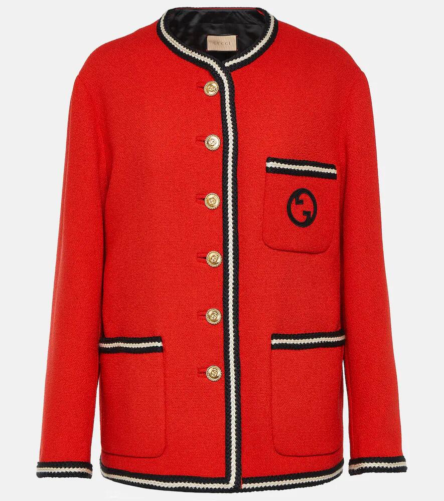 Gucci GG embroidered wool-blend tweed jacket Cover