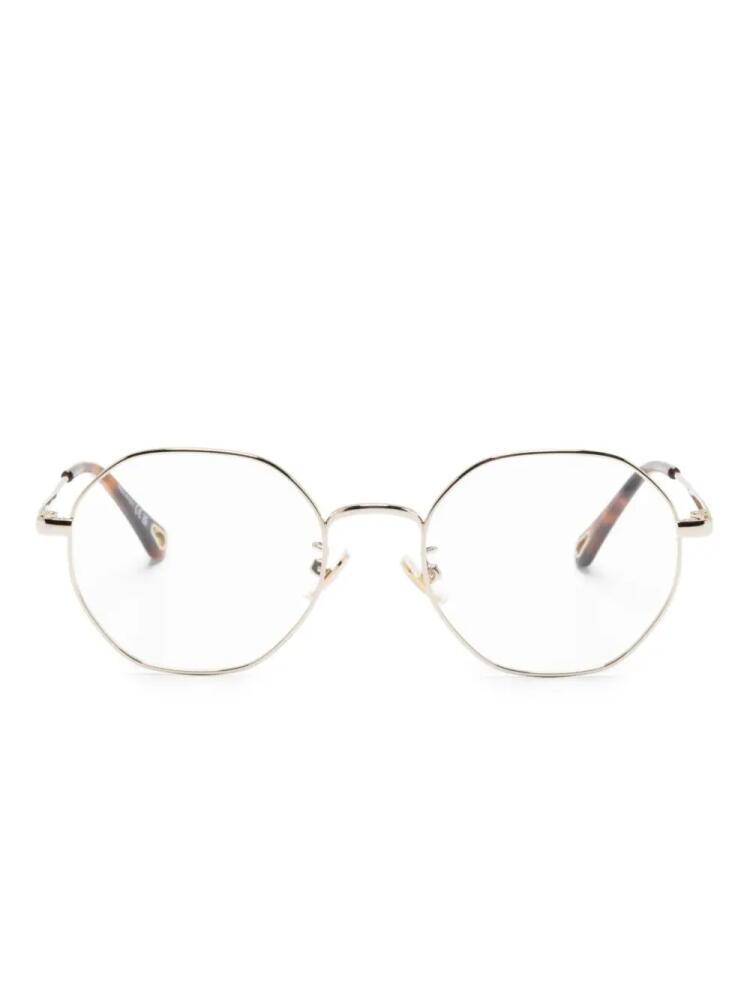 Chloé Eyewear tortoiseshell-effect geometric-frame glasses - Gold Cover