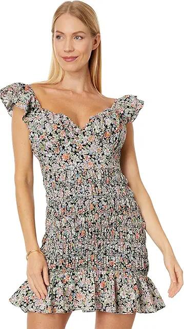 English Factory Floral Smocked Mini Dress (Black Multi) Women's Dress Cover