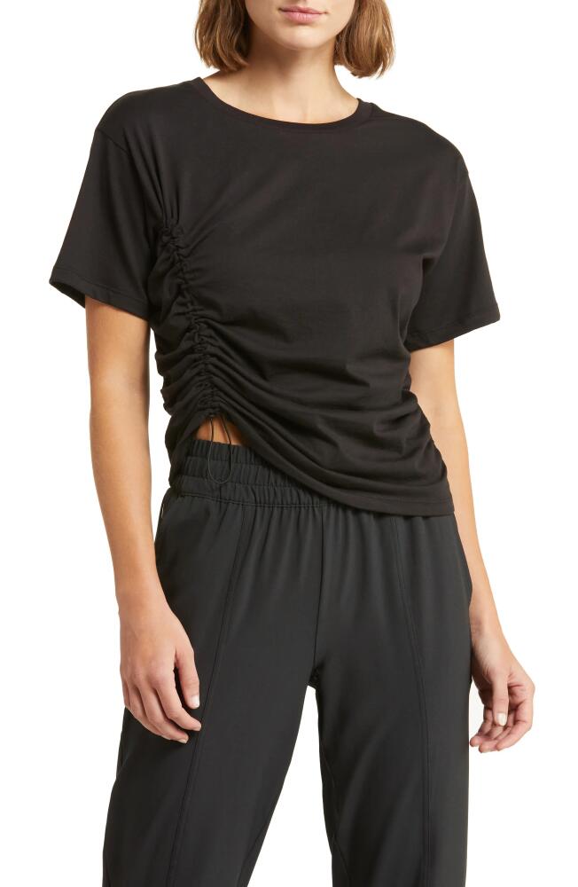 zella Adjustable Ruched Pima Cotton T-Shirt in Black Cover