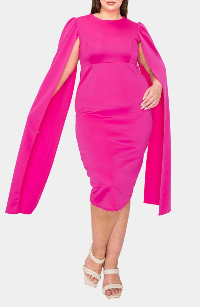 L I V D Naomi Cape Sleeve Midi Dress in Neon Pink Cover