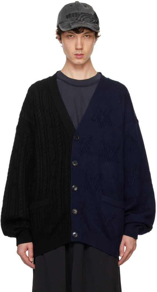 VETEMENTS Black & Navy Split Deconstructed Cardigan Cover