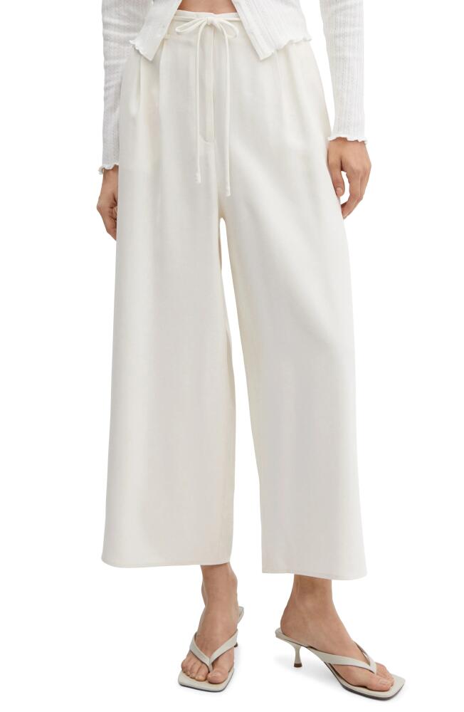 MANGO Tie Belt Wide Leg Pants in Off White Cover