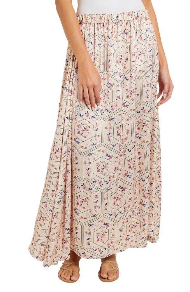 Misook Floral Pleated Maxi Skirt in Biscotti/Porcelain Pink Cover