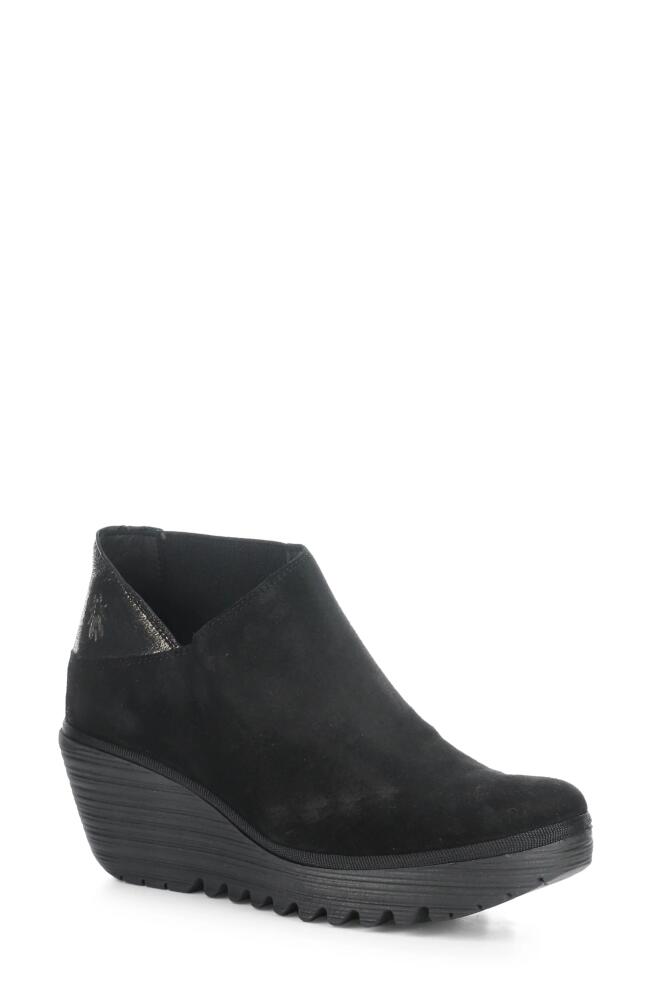 Fly London Yego Wedge Bootie in Black/Graphite Oil/Cool Cover