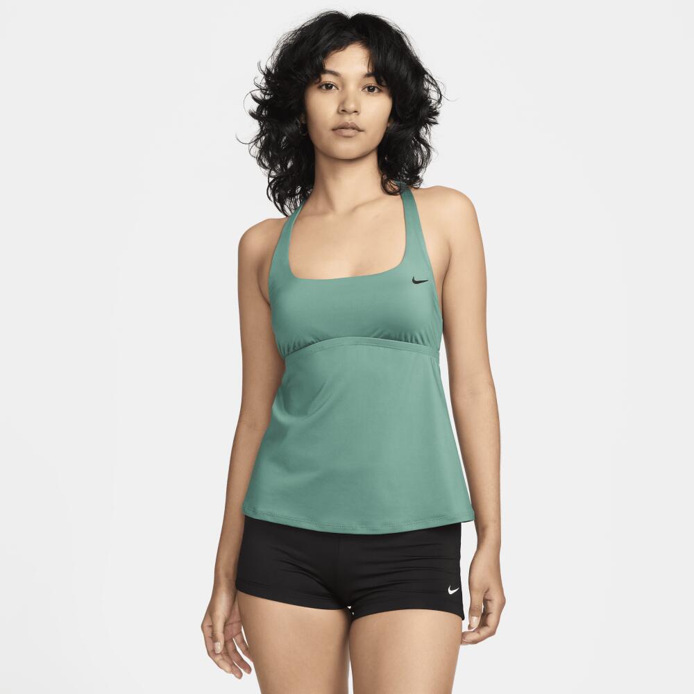 Nike Women's Swim Essential Square-Neck Tankini Top in Green Cover