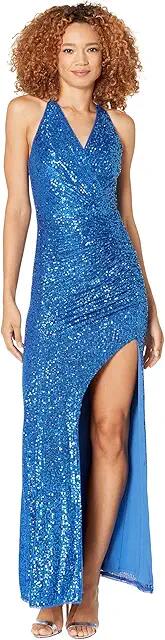 BCBGMAXAZRIA Long Sequin Evening Dress (Mykonos Blue) Women's Dress Cover