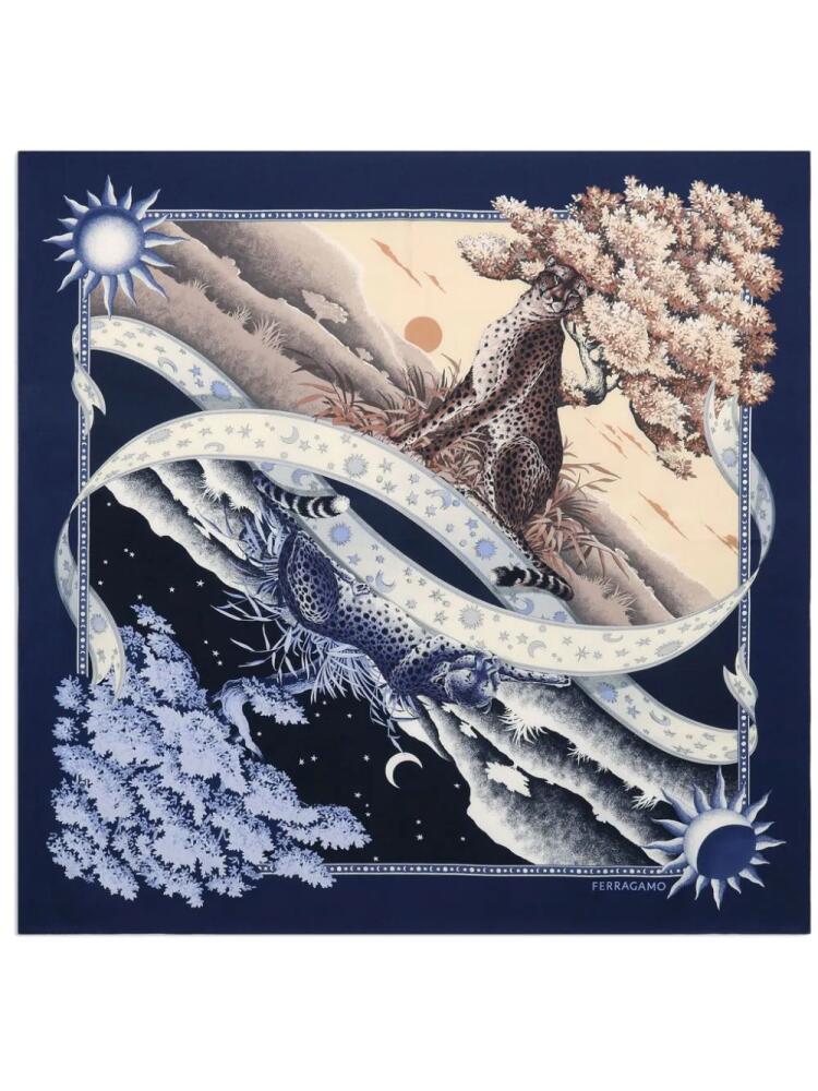 Ferragamo day & night print silk scarf - Blue Cover