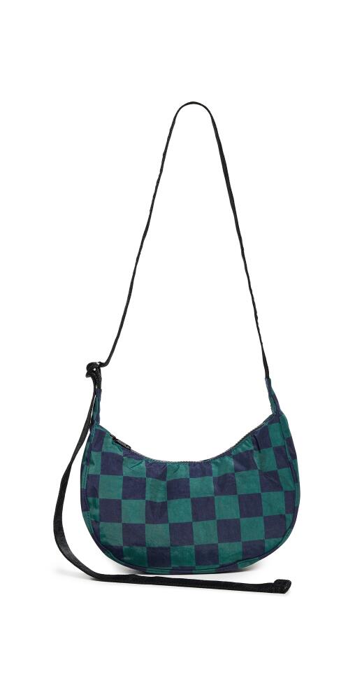 BAGGU Small Nylon Crescent Bag Navy Green Check Cover