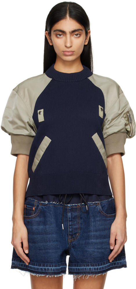 sacai Navy & Khaki Paneled Sweater Cover