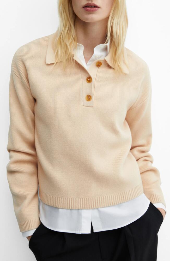 MANGO Long Sleeve Rib Polo Sweater in Beige Cover