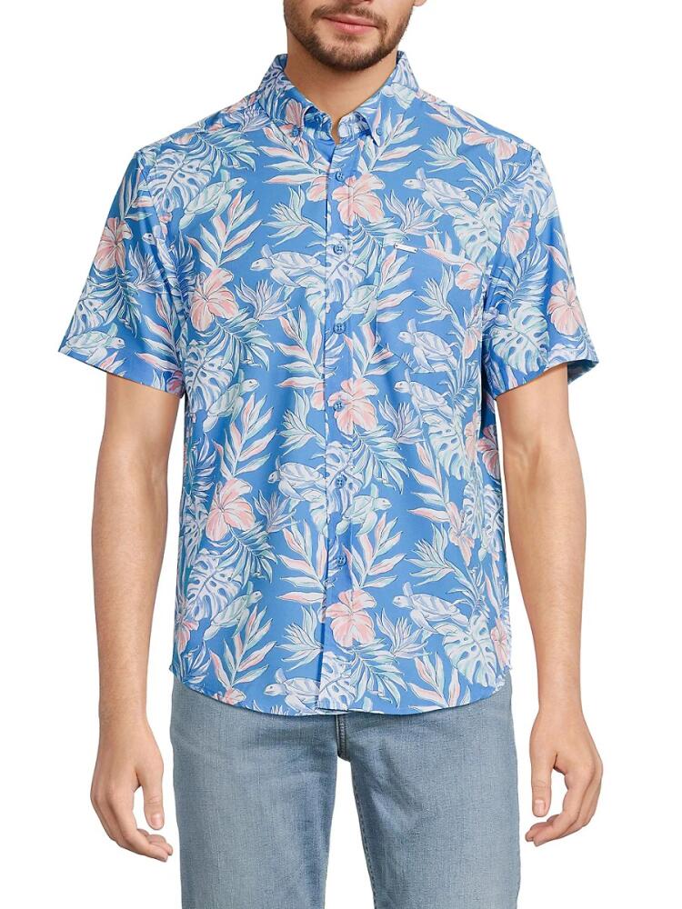 Vintage Summer Men's Tropical Print Shirt - Blue Cover