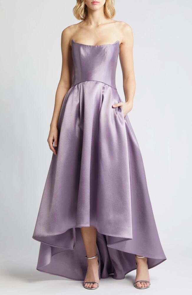 Amsale Strapless High-Low Mikado Gown in Violet Cover