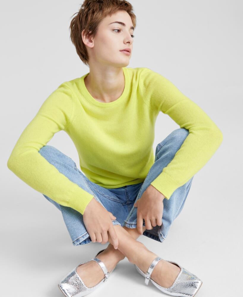 Charter Club 100% Cashmere Women's Long-Sleeve Crewneck Sweater, Regular & Petites, Created for Macy's - Citron Freeze Cover