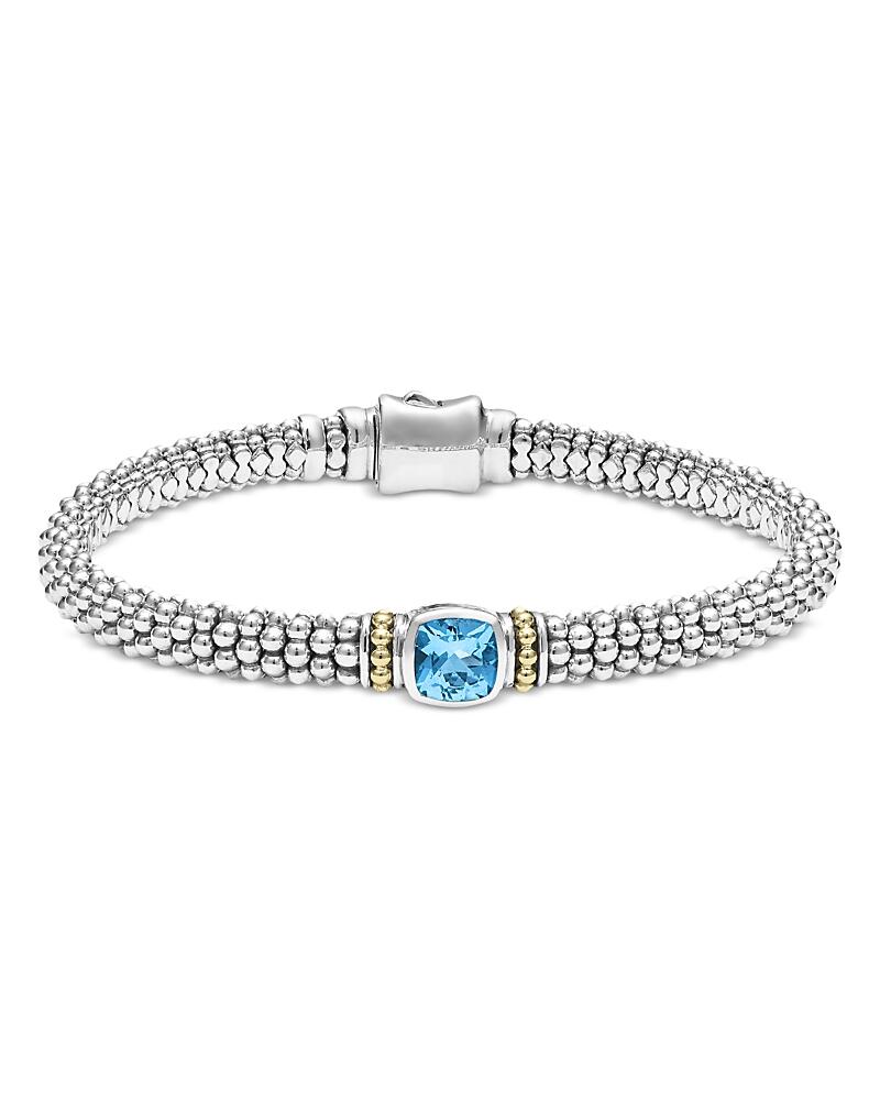 Lagos Sterling Silver & 18K Yellow Gold Caviar Color Blue Topaz Solitaire Link Bracelet Cover